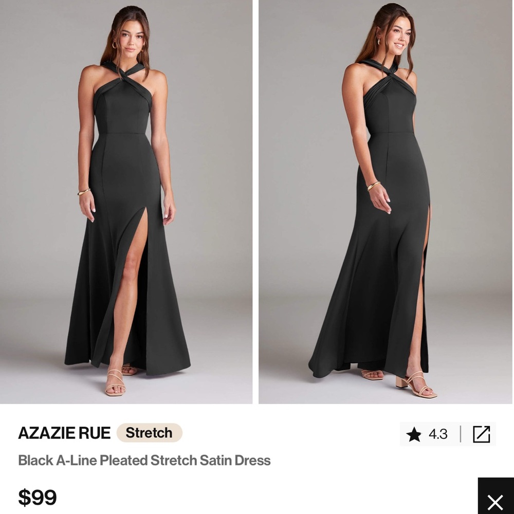 NWT Azazie Rue Black Satin Dress